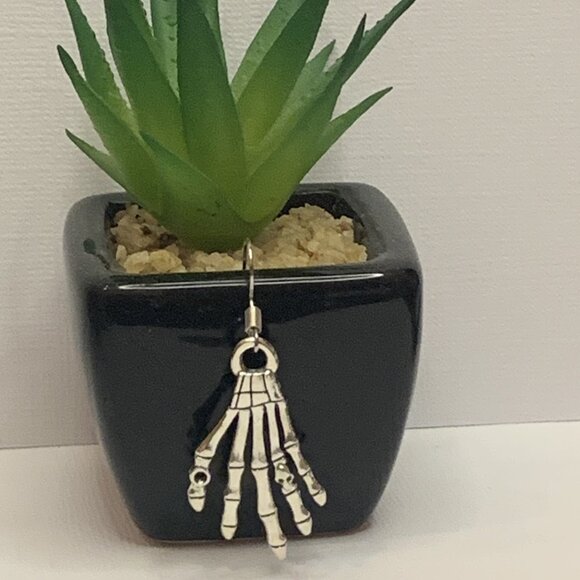 Hand Earring, Halloween Earring, Skeleton Earring, Bones Earring, Punk Goth - Picture 3 of 5